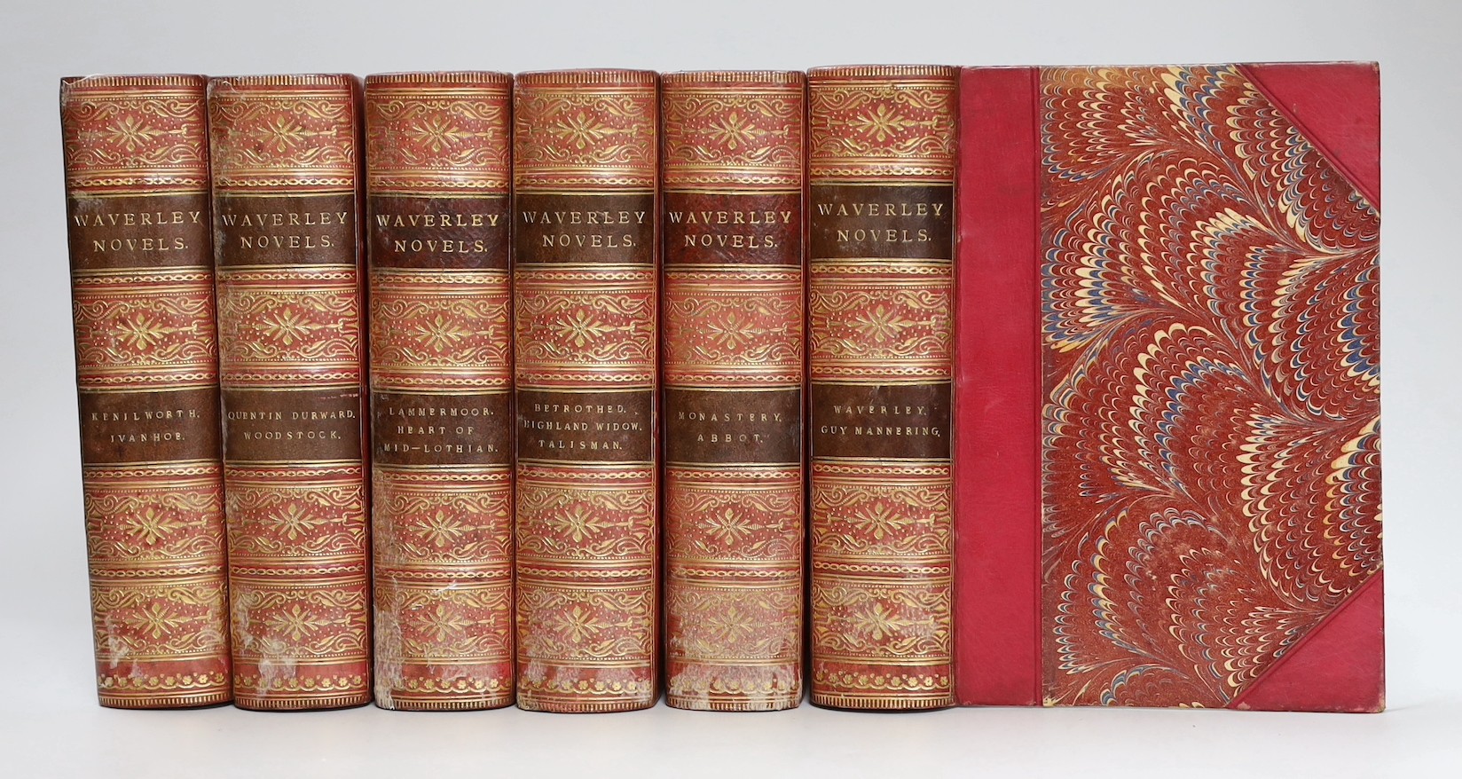 Scott, Sir Walter - The Waverley Novels, 6 vols, 8vo, red morocco with marbled boards, Adam and Charles Black, Edinburgh, 1886-87